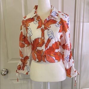 Floral Orange Button-Up Blouse